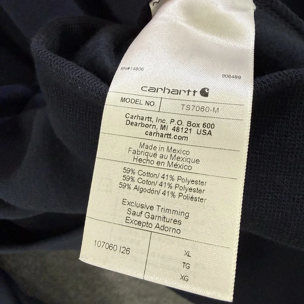NWT Carhartt Mens XL Loose Fit Midweight Logo Sleeve Hoodie Navy - Picture 6 of 6